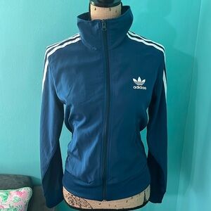 #61 Adidas Originals Floral Logo Back Teal Full Zip Jacket S
